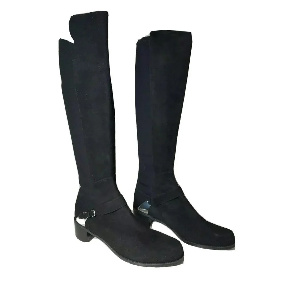 Stuart Weitzman women boots black suede over knee OTK low heel Caballero sz 11
